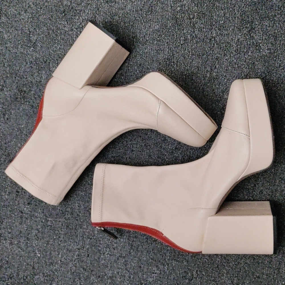 NOMASEI Cream Italian Leather Platform/ Heeled Short Boots